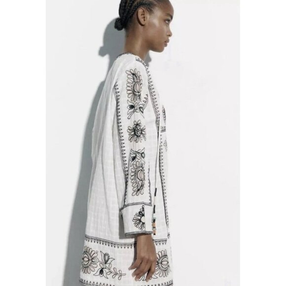 ZARA COTTON SHORT EMBROIDERED TUNIC KAFTAN DRESS Sizes Medium - Picture 5 of 16